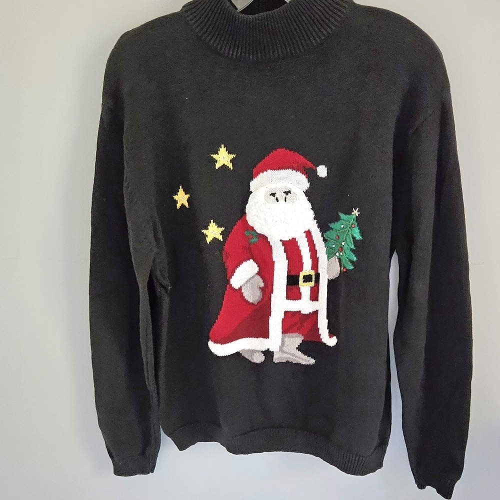 Santa Christmas black turtleneck sweater by Southern Lady